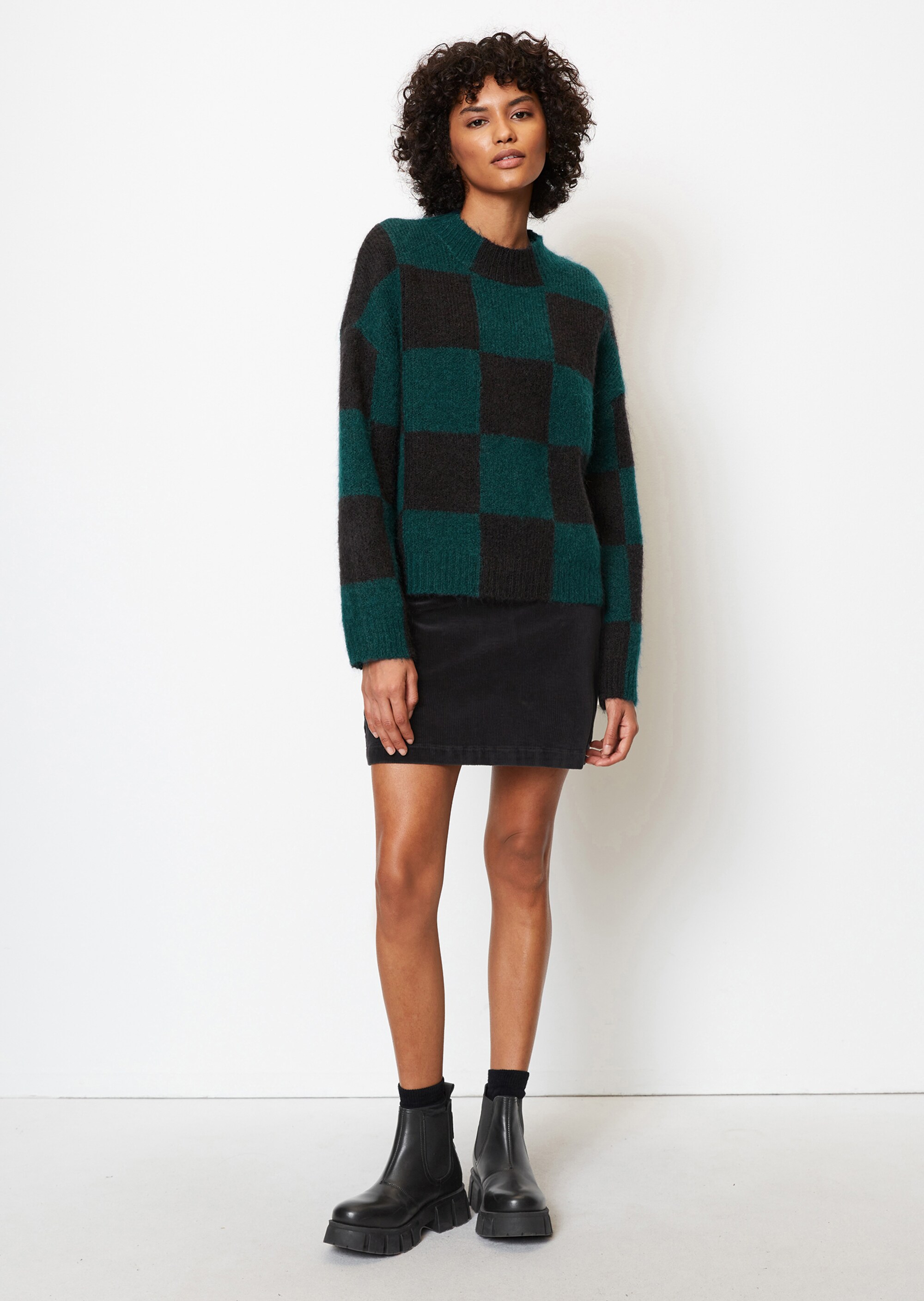 Softer Schachbrett-Pullover oversize aus Schurwolle-Mohairwolle-Mix