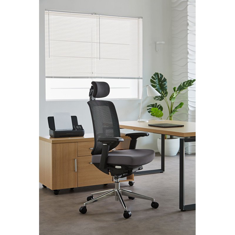 Chaise de Bureau ZOLPEE tissu et maille - avec accoudoirs, appui-tête, réglable profondeur d'assise et soutien lombaire - Mécanisme Synchrone - Pieds aluminium