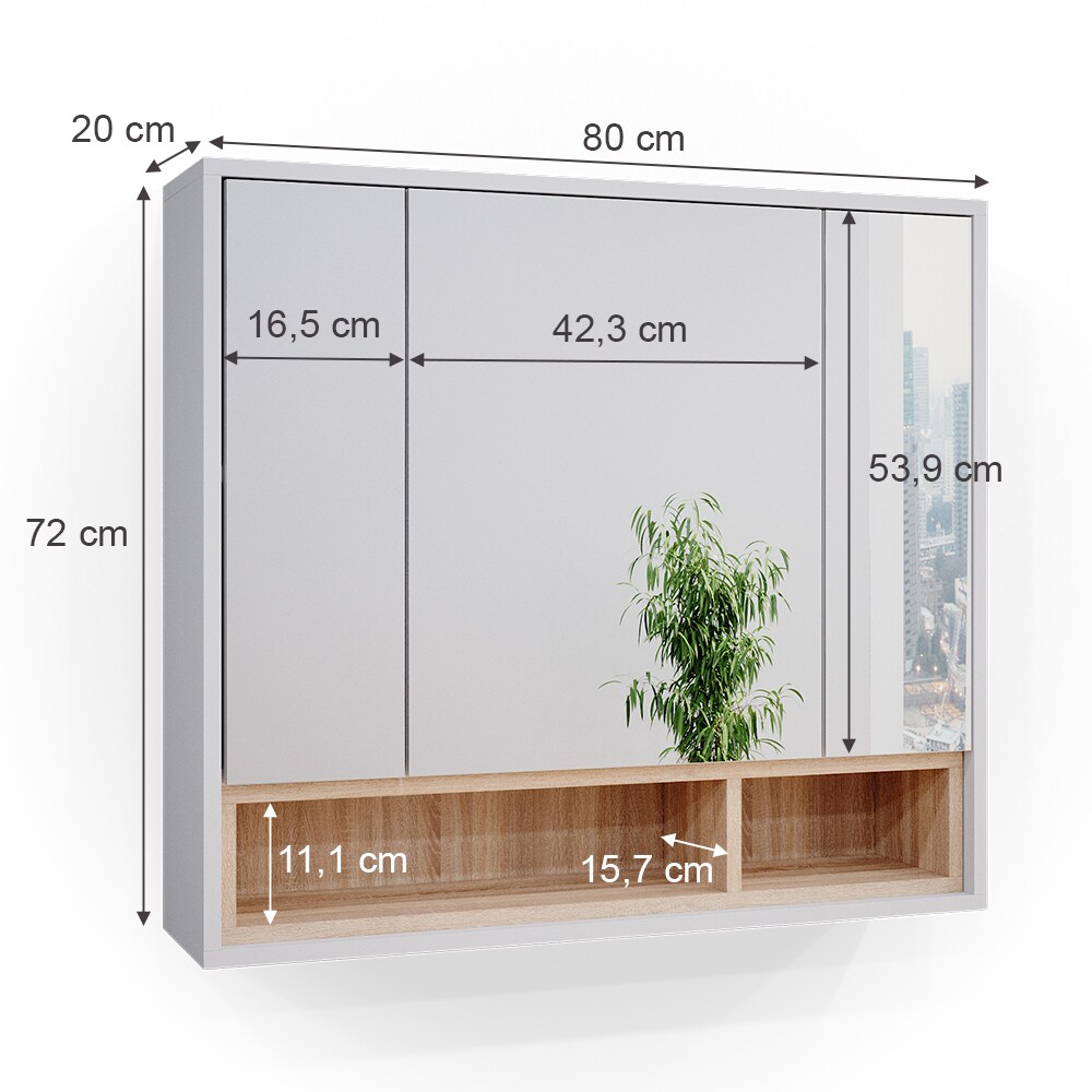 Vicco Spiegelschrank Badschrank Badspiegel 80cm Badmöbel Beatrice 3-türig Ablage