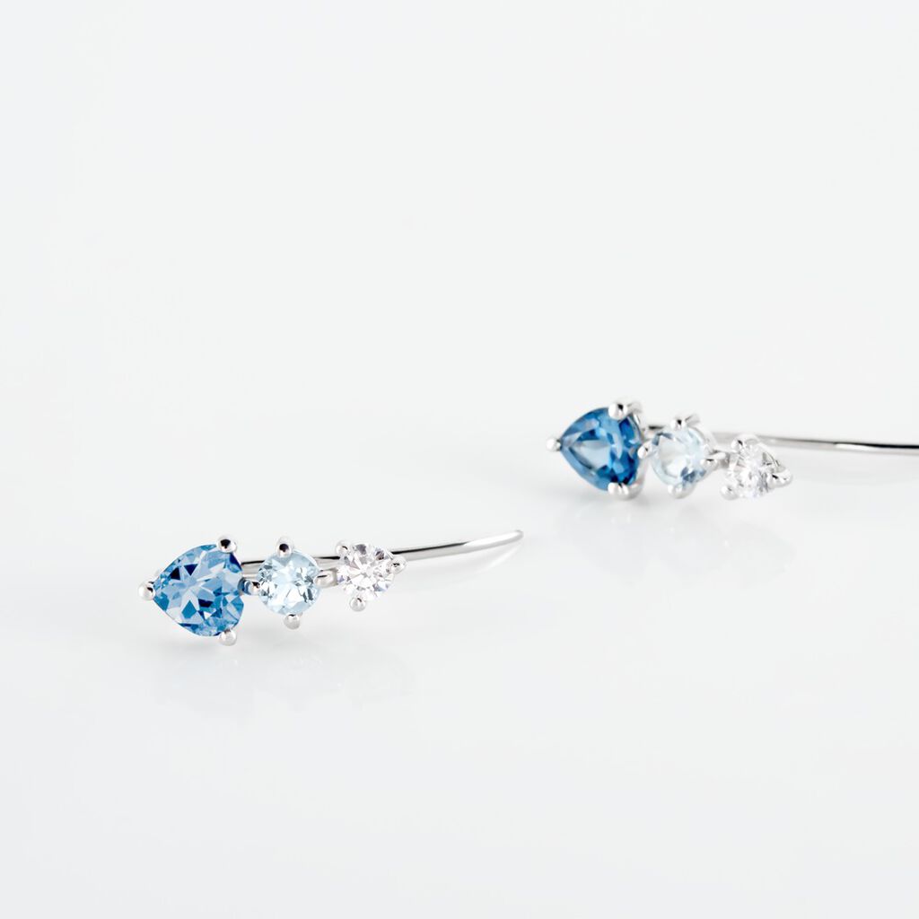 Boucles D'oreilles Lauressa Or Blanc Topaze Bleu Oxyde