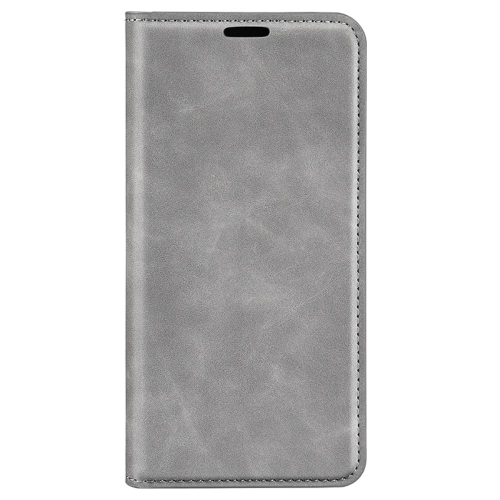 iPhone 16 Pro Vintage Leder Tasche Flip Cover Fashion Design - Grau