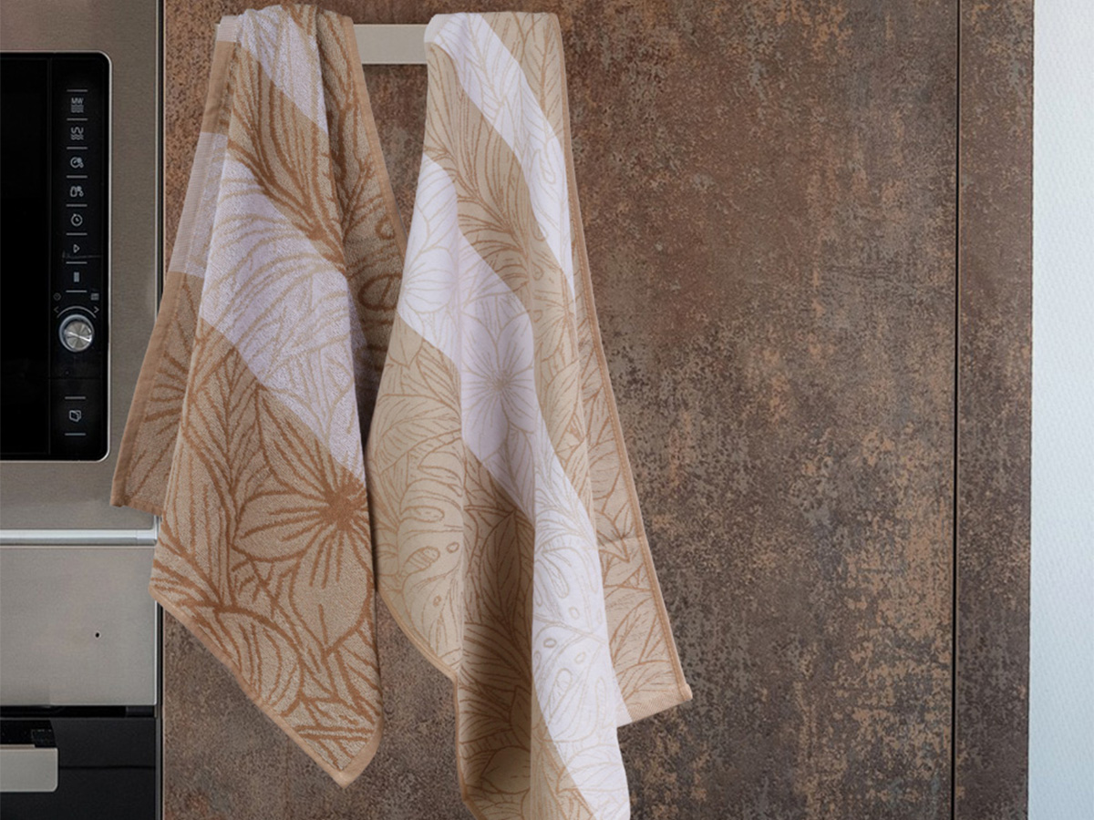 DoubleDry Leaves 50 x 50 cm set van 6 keukendoeken - lichtbeige