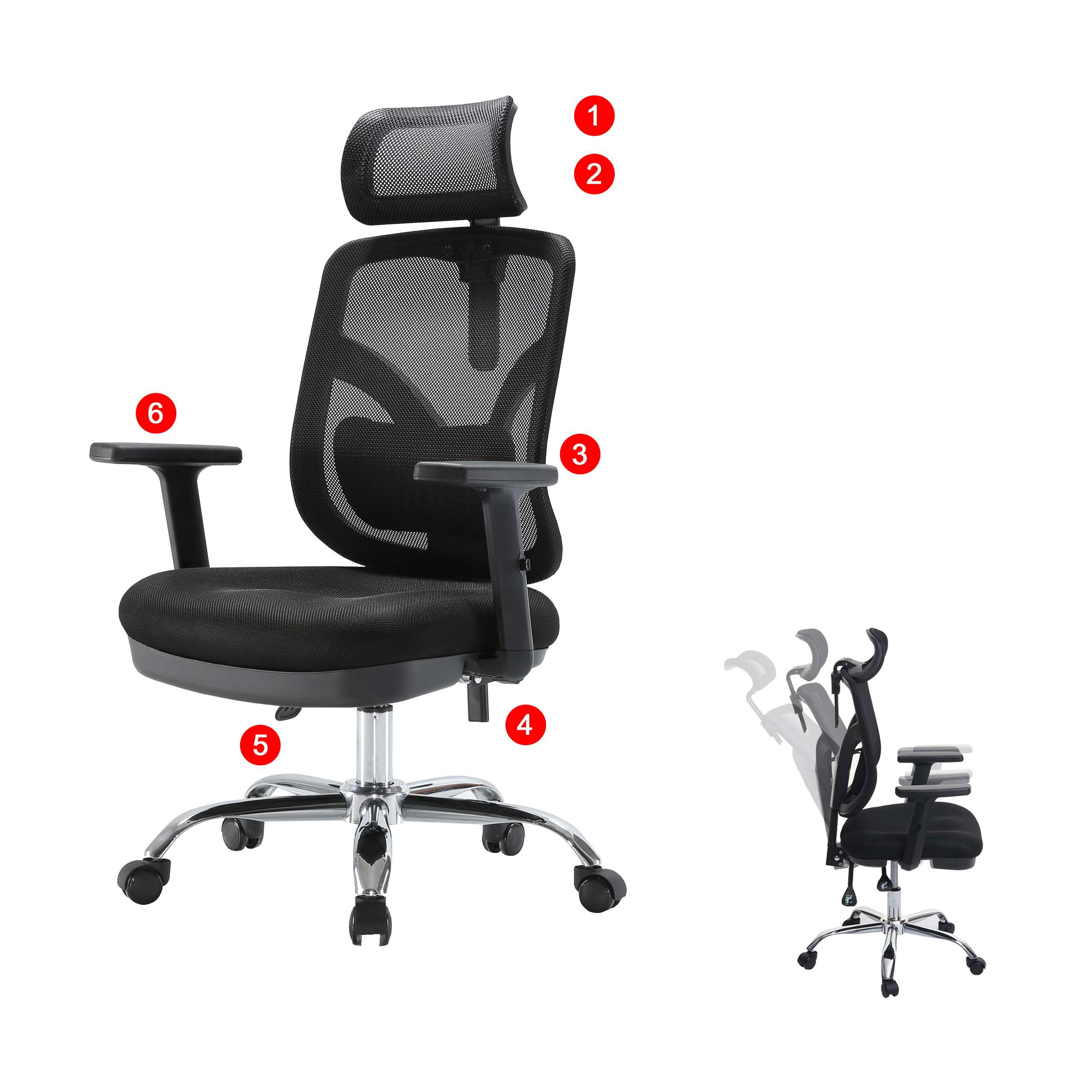 Bürostuhl MCW-J92, Schreibtischstuhl, ergonomisch, verstellbare Lordosenstütze und Armlehne ~ schwarz