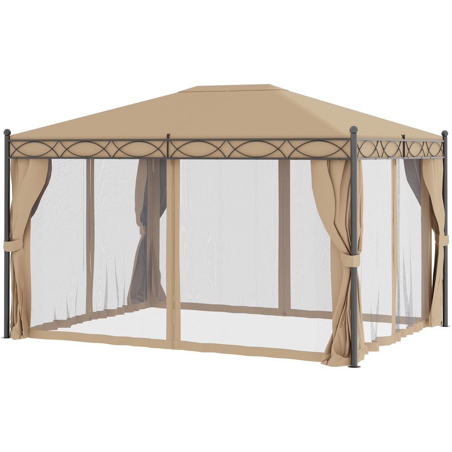 Outsunny Pavillon mit Seitenwänden beige