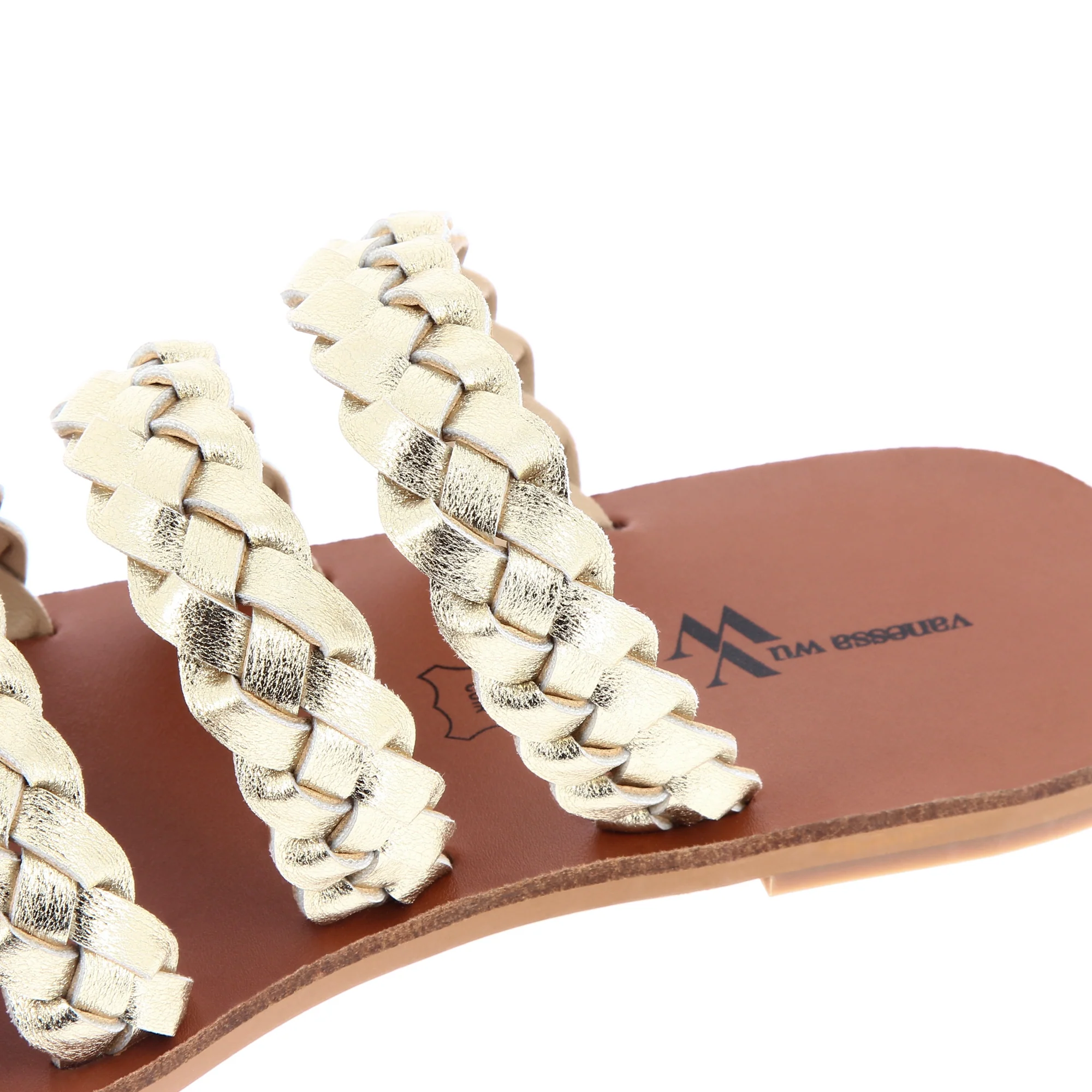 Sandales plates-Mules Mila à brides tressées or