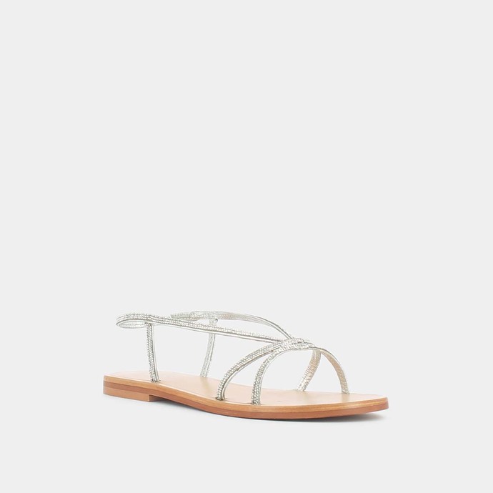 Sandales à brides  en cuir et strass argent