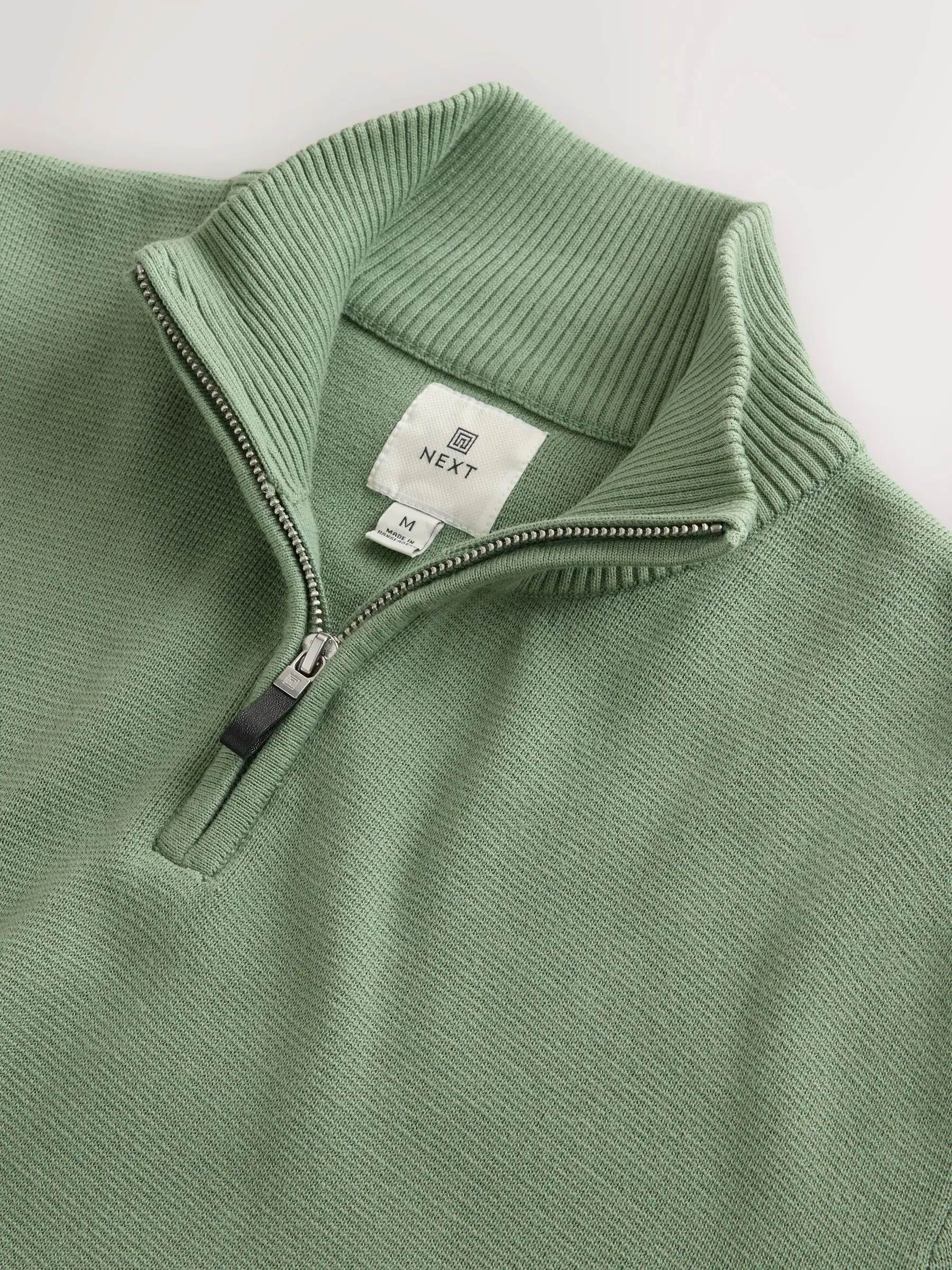 Grijs-groen - Effen - Regular fit 100% katoenen premium trui met korte rits
