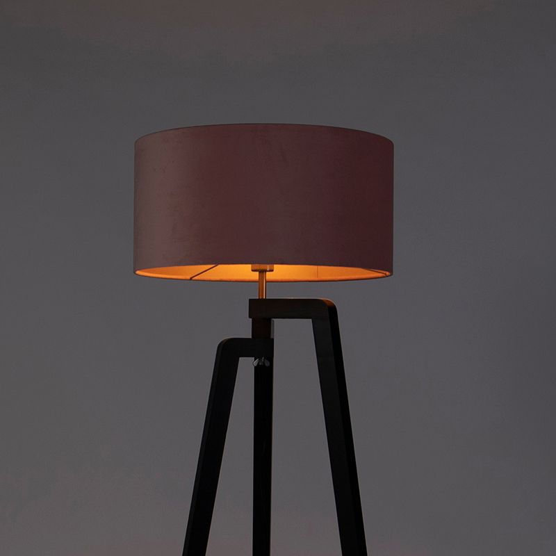 Vloerlamp tripod zwart met roze kap en goud 50 cm - Puros