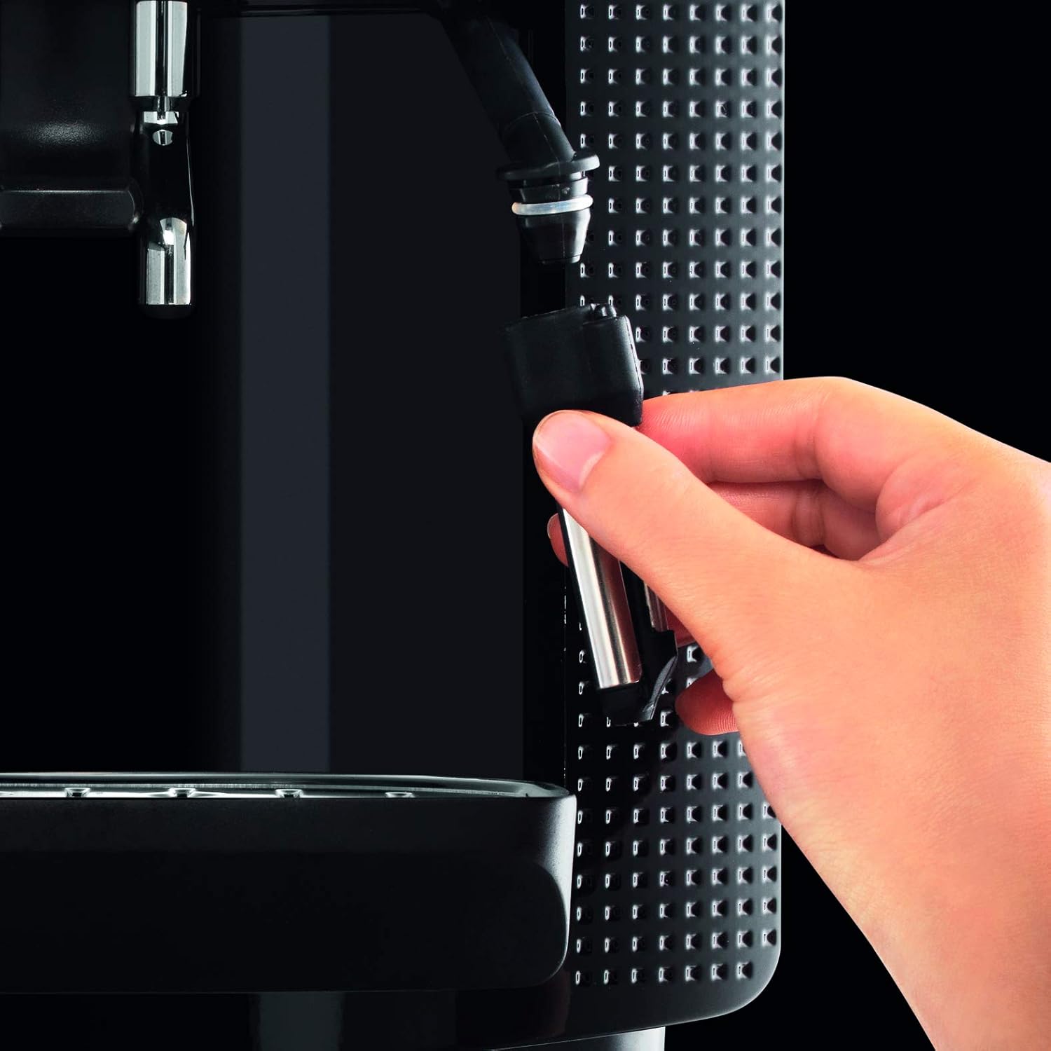Krups Machine à café grain, 2 expressos simultanés, Ecran LCD, Cafetière espresso compacte, Nettoyage automatique, Buse vapeur pour Cappuccino, Essential noire YY8135FD, Noir