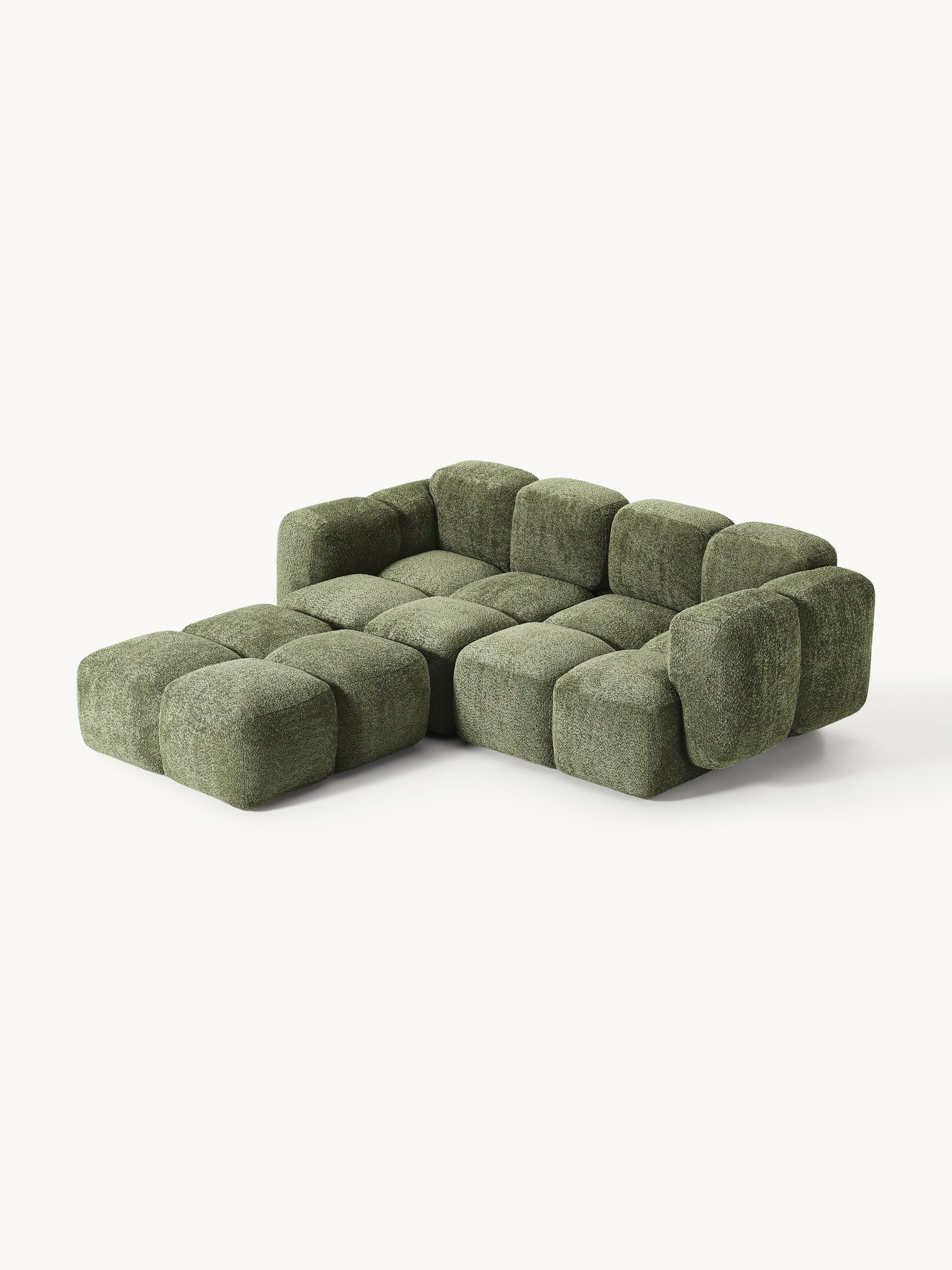 Modulaire bank Tayla (3-zits) van teddy bouclé met poef (links/rechts)