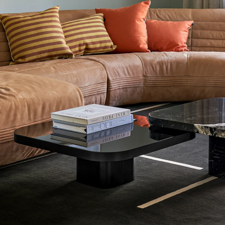 ClassiCon - Bow Couchtisch, No. 6, 100 x 70 x 37 cm, Stahl schwarz / Glasplatte schwarz