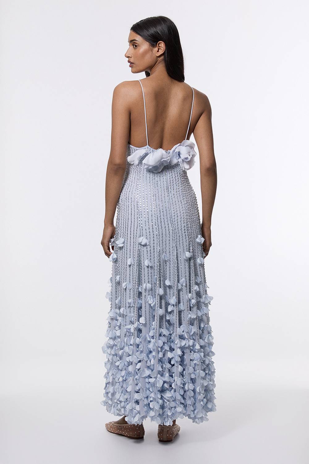 KarenMillen Robe maxi tissée à appliques de cristal et rosette à fines bretelles