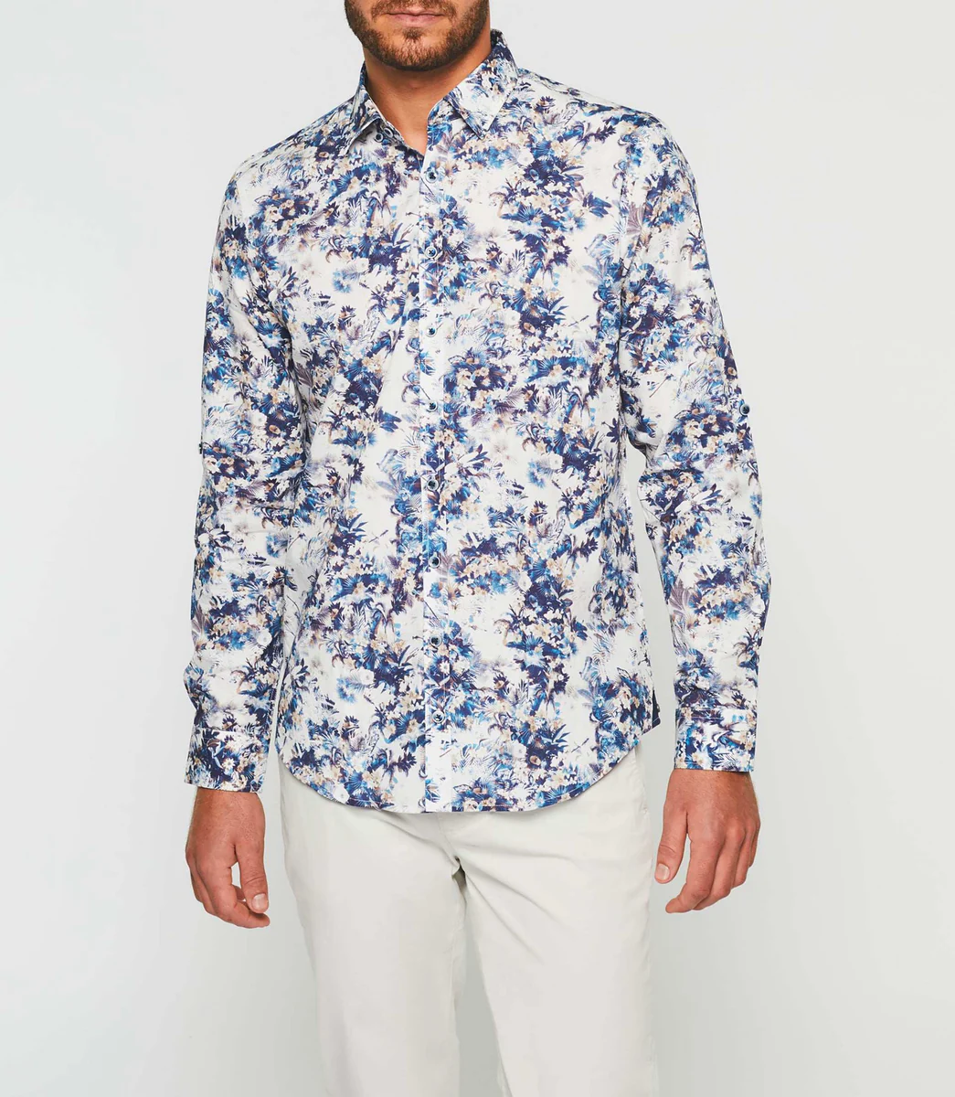 Chemise imprimée blanche et marine 