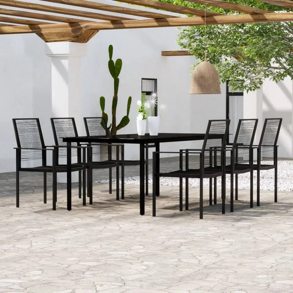 vidaXL - Tuinset zwart PVC rattan en staal - 200x100 cm - 7 stuks