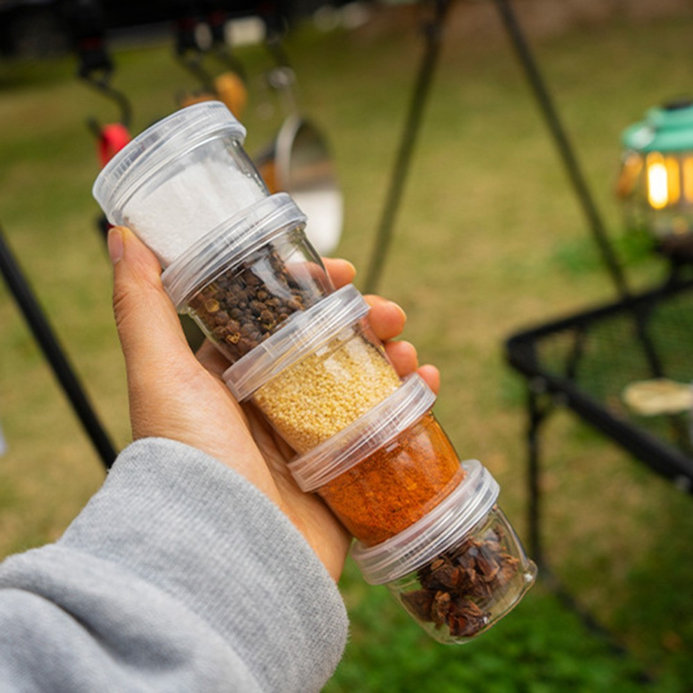 (5er Set) 40ml Camping Gewürz Behälter Reise Döschen mit Aufbewahrungstasche - Transparent