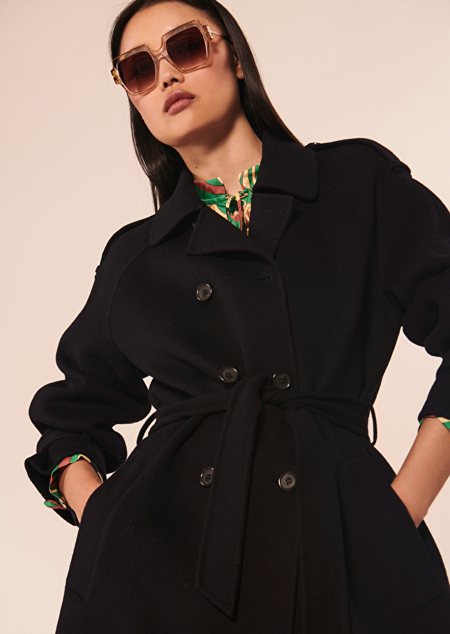 Manteau Ivanebleu nuit en laine double face