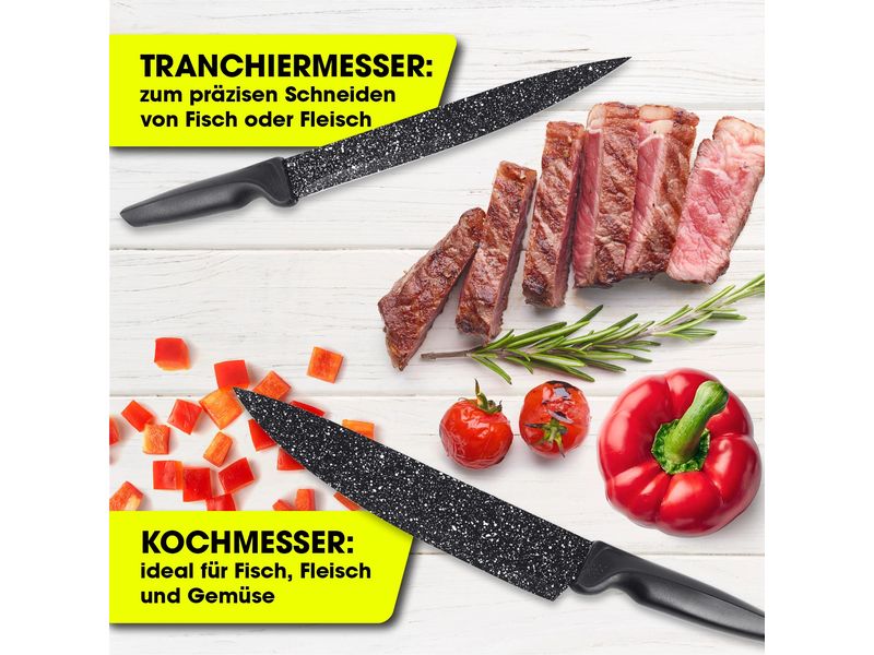 GOURMETmaxx Messerset mit Sparschäler 6-teilig, Schwarz Messerset