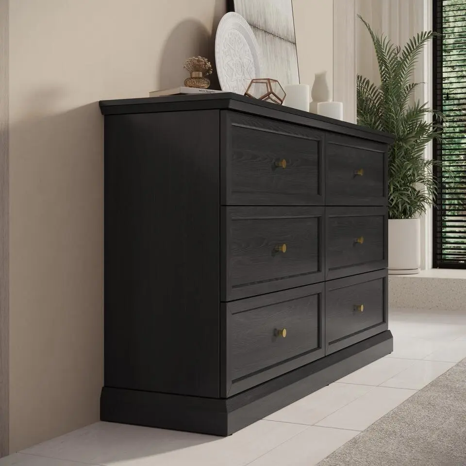 Meubella - Ladekast Leroy - Zwart eiken - 146 cm