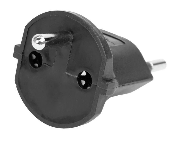 STEFFEN Fixadapter SchuKo Konturenstecker – T12 schwarz Deutsch (Schuko CEE7) auf Schweiz (T12) 3 Pol
