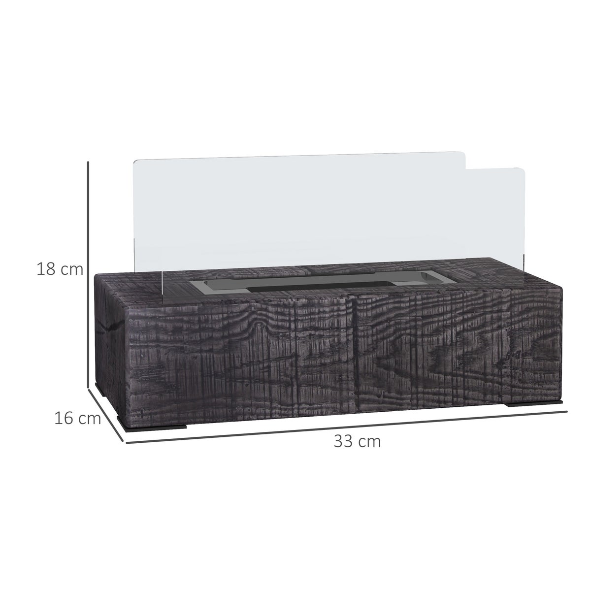 HOMCOM, Ethanolhaard, Bio-Ethanolbrander, 33L x 16B x 18H cm, Steen, Gehard Glas, Grijs