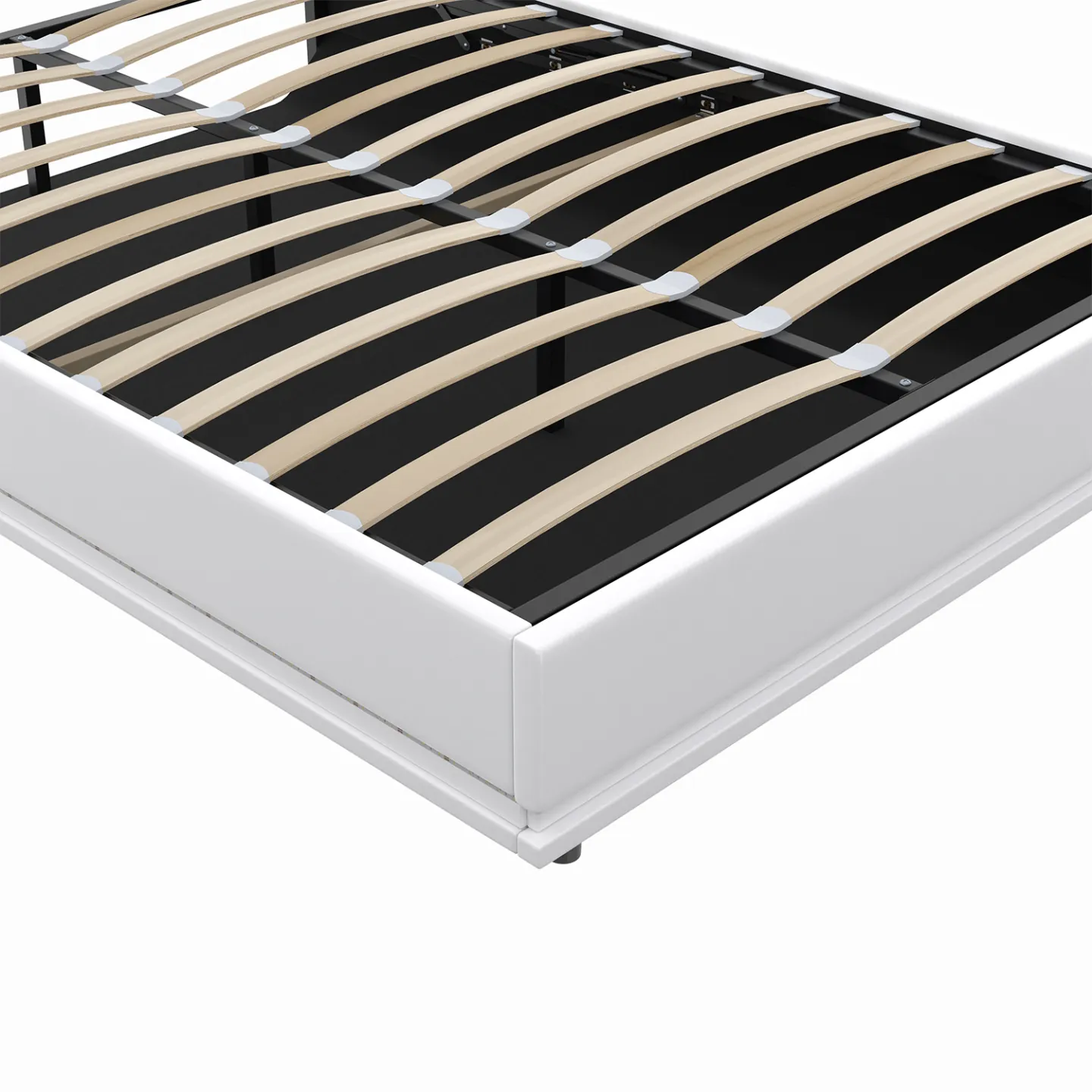 Lit coffre double OWEN avec LED intégrées + tête de lit et sommier 140 x 190 cm PVC blanc