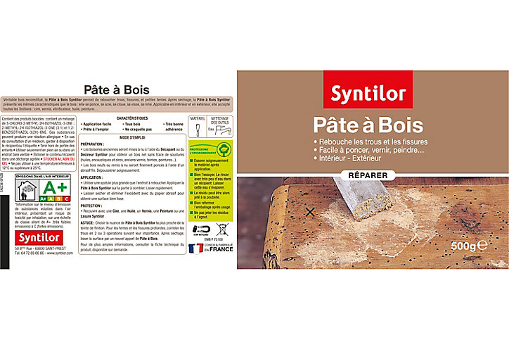 Pâte à bois rebouche fissures et imperfections blanc Syntilor 500g