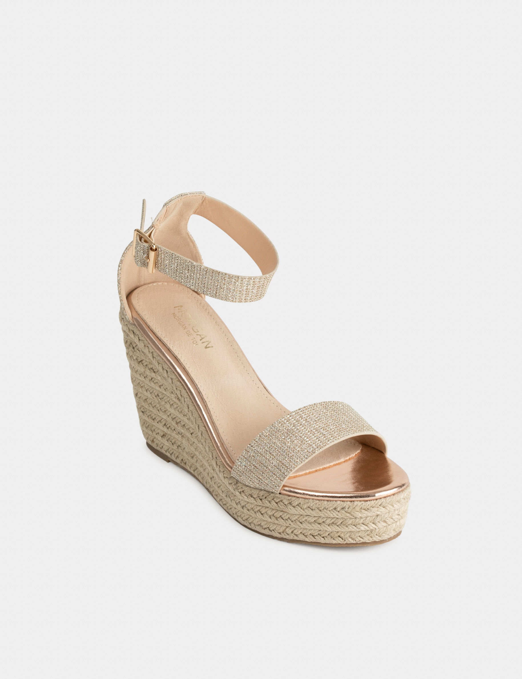 Sandales compensées à paillettes dore femme - dore