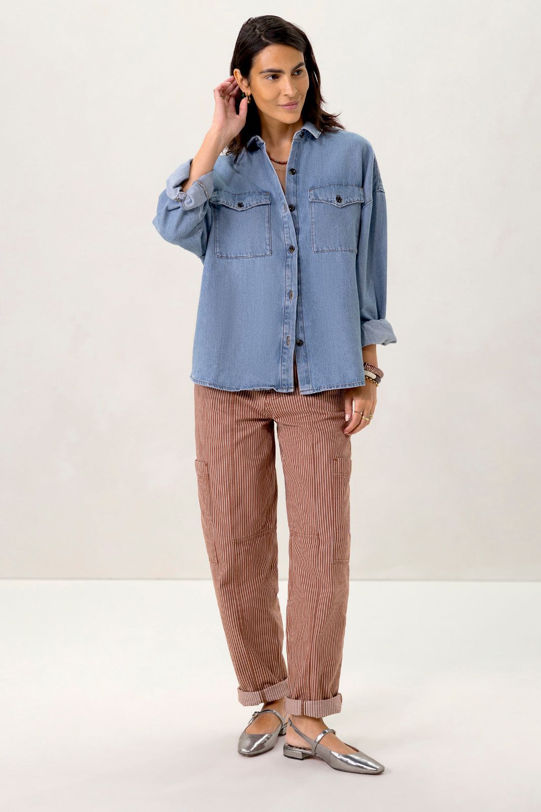 Lichtblauwe denim blouse