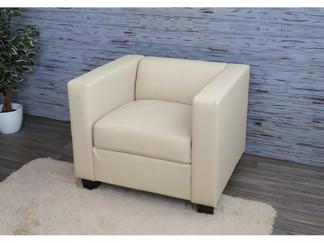 Fauteuil lounge Lille, simili-cuir, crème