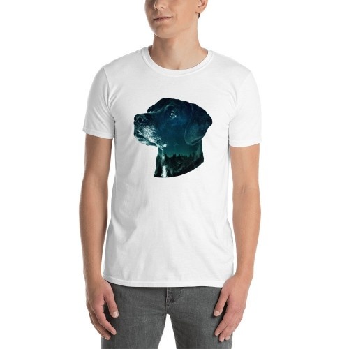 Camiseta Mascochula Masculina Noite Estrelada Personalizada com Seu Animal de Estimação Branca