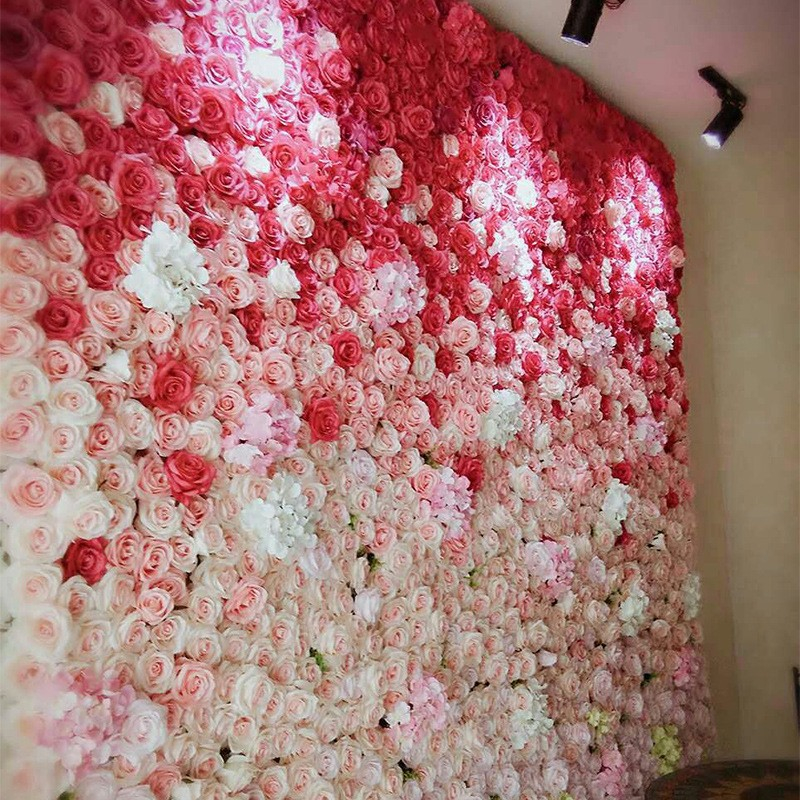 (45x65cm) Kunstblumen Wand Party Deko Rosen Photo Booth Blumenwand - Weiss