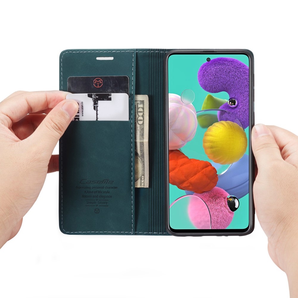 Samsung Galaxy A51 (2019) Leder Tasche Flip Wallet Etui mit Kartenfächern - Blau / Grün