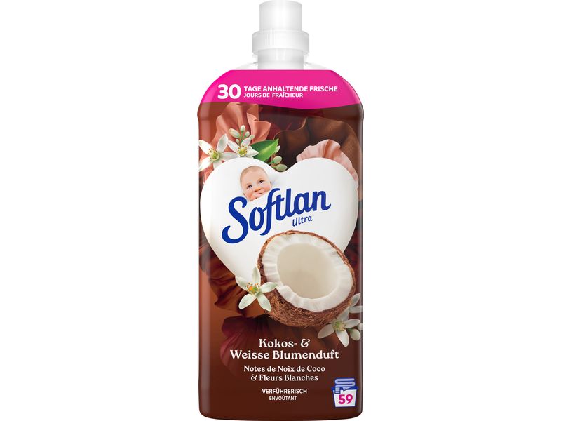 Softlan Weichspüler Ultra Kokos und Weisse Blumenduft 1.3 l Hochwertiger Flüssig-Weichspüler