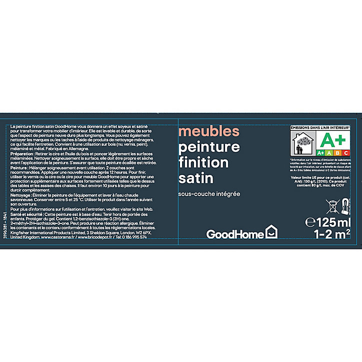 Peinture de rénovation meubles GoodHome gris Meriden satin 125ml