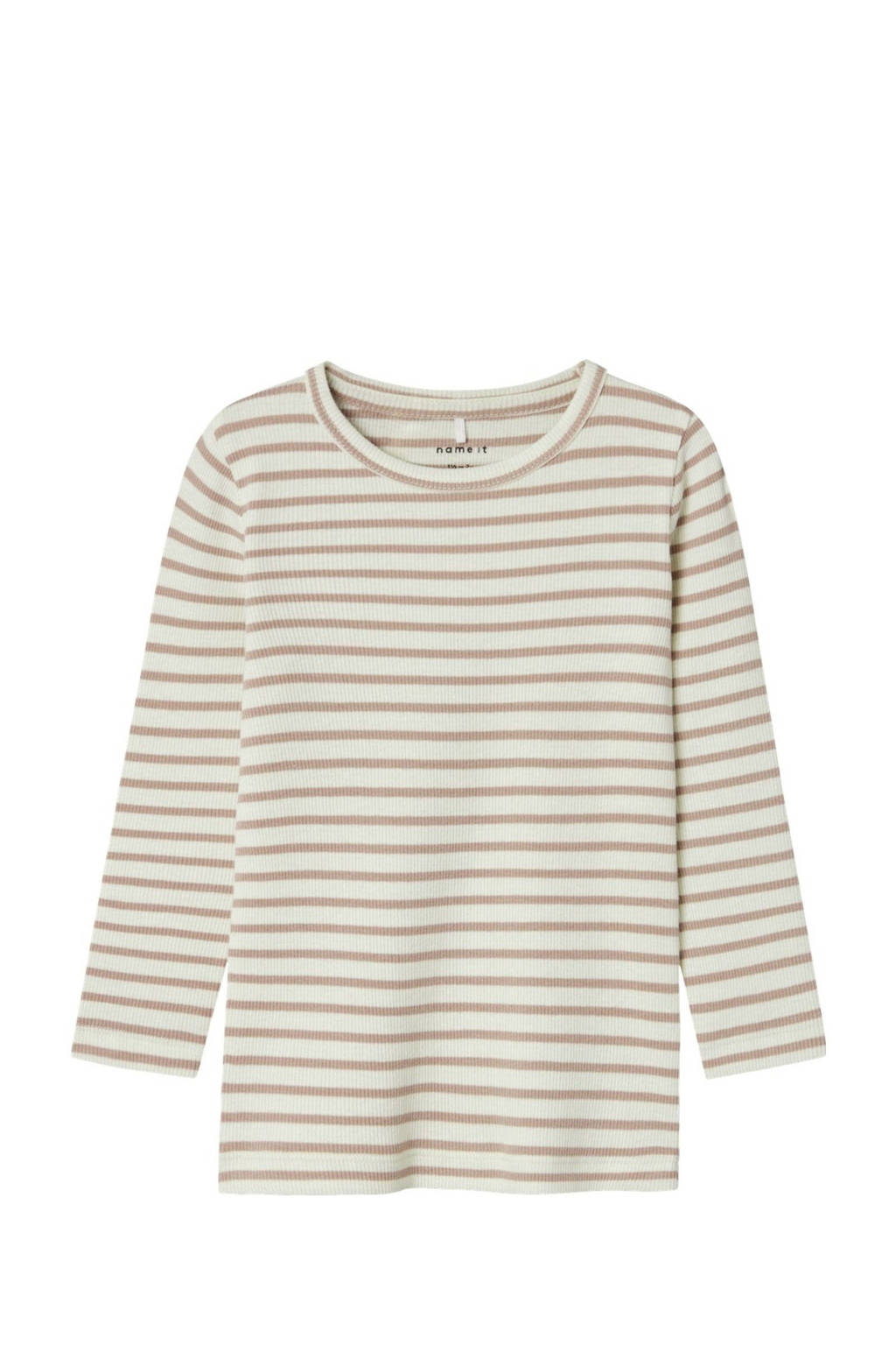 NAME IT gestreepte longsleeve NMNBANI ecru/taupe