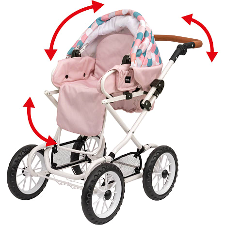 BRIO Kombi dukkevogn, dråbemønster, pink