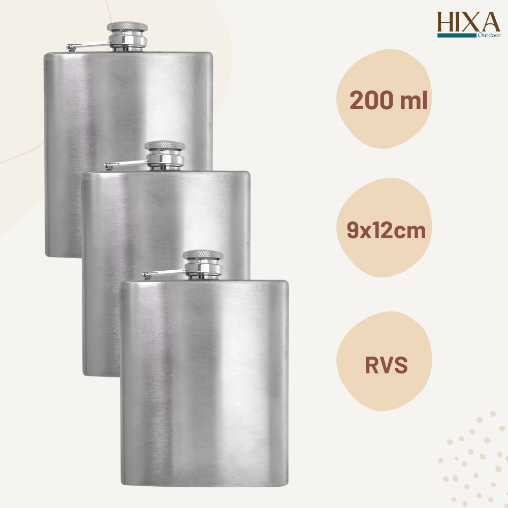 HIXA RVS 200ml set van 3 heupflessen