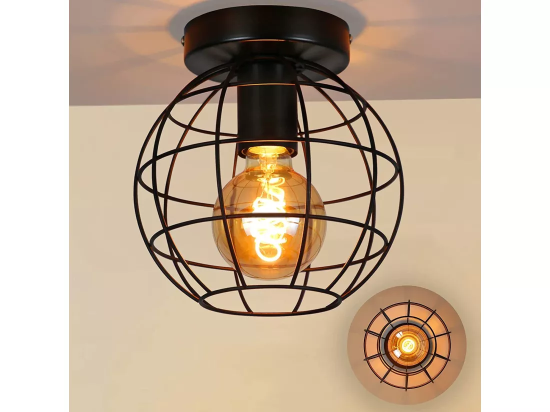 NETTLIFE Plafonnier Vintage en métal Industriel Lampe de Couloir Noir E27 Abat-Jour Lampe d'escalier rétro pour Cuisine Chambre Salon