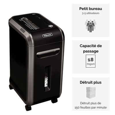 Fellowes Powershred 99Ci - destructeur de documents coupe croisée - 18 feuilles - Corbeille 34 litres - anti-bourrage - sécurité SafeSense