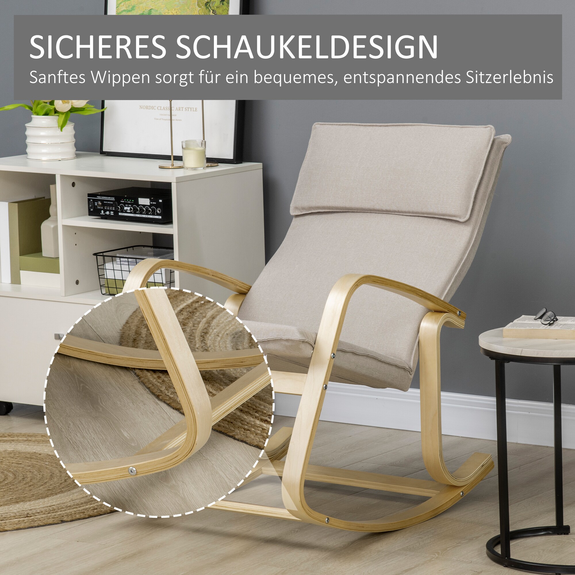 HOMCOM Schaukelstuhl mit Kopfkissen grau 67L x 95B x 95H cm