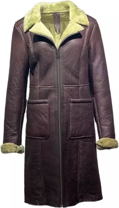 Belissy - Lammy Coat - Donkerbruin - Lange Leren Jas