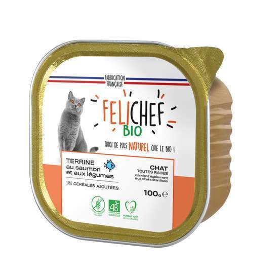 Terrine au saumon bio sans céréales pour chat - Boîte 100g