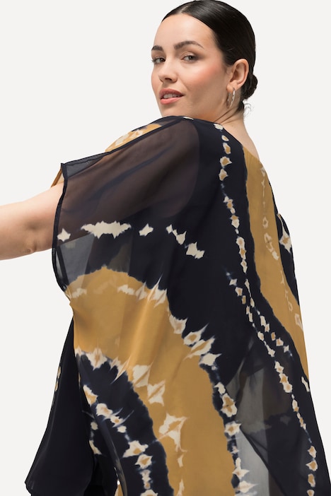 Tunika, doppellagig, Batikdruck, Rundhals, Halbarm