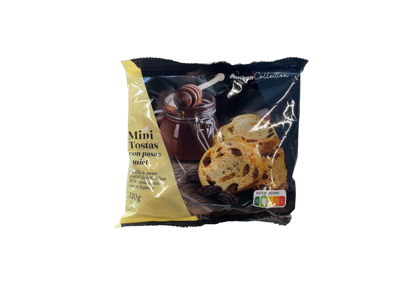 TOSTAS AUCHAN COLLECTION COM PASSAS E MEL 120G