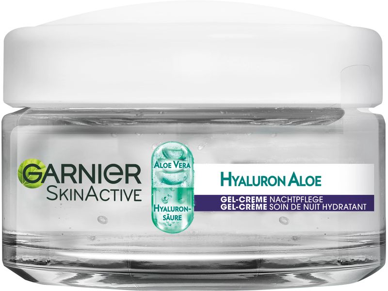 Garnier Nachtcrème Hyaluron Aloe Hydra 50 ml Gel-Creme Nachtpflege spendet der Haut Feuchtigkeit im Schlaf