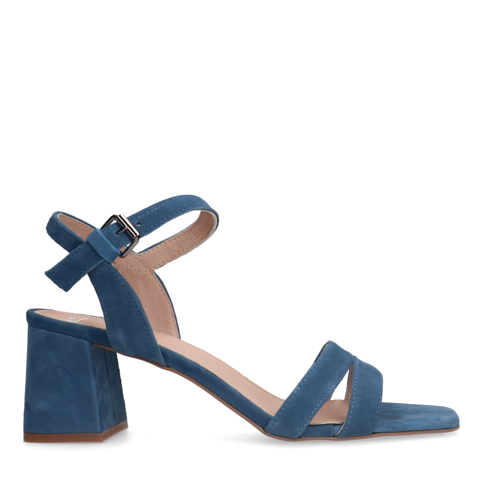Blauwe suède sandalen met hak
