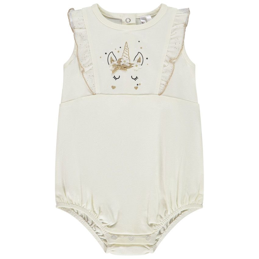 Combinaison courte à tulle pailleté Licorne pour bébé fille - Ecru