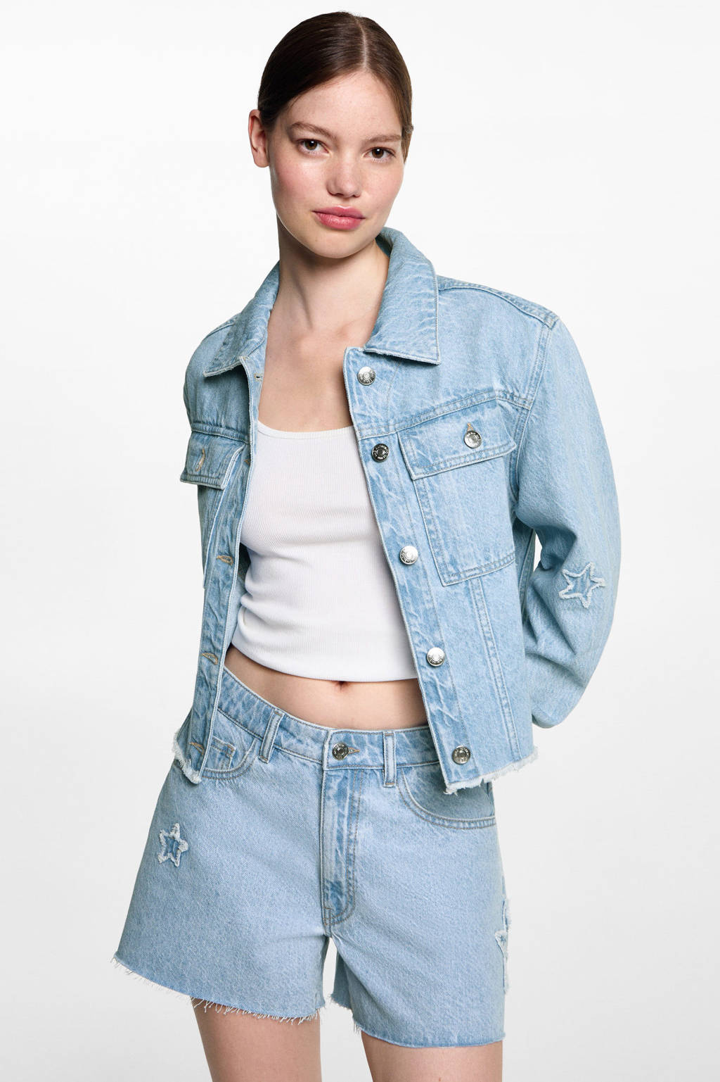 MANGO TEEN straight fit denim short lichtblauw