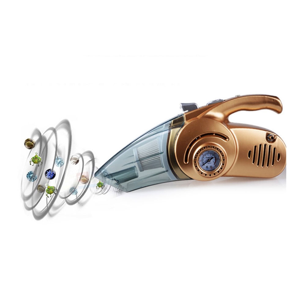 (96 Watt) 4in1 LED Hand Staubsauger Nass und Trocken Kompressor Luftpumpe mit Reinigungsaufsätzen für Auto / Haushalt - Gold