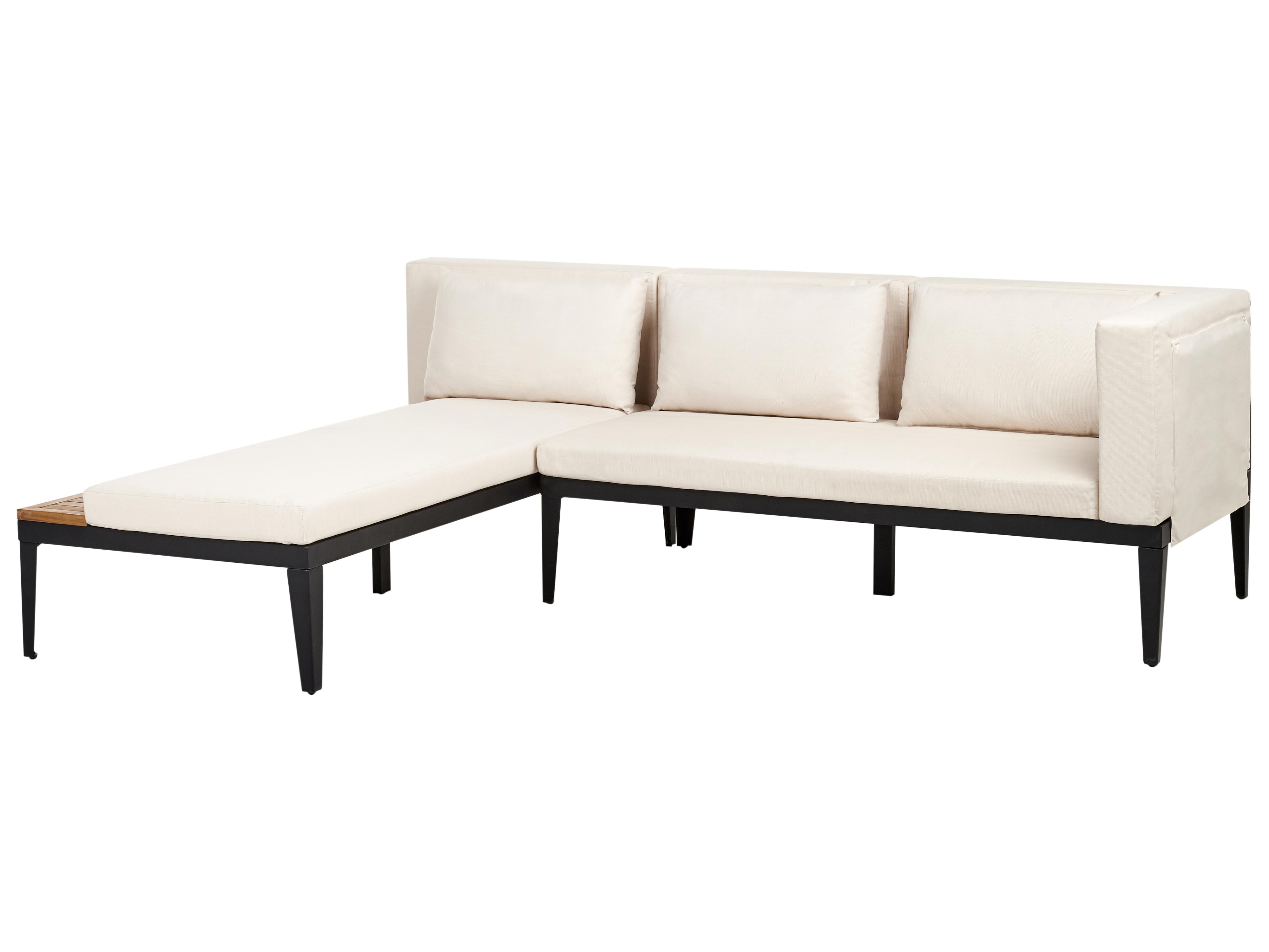 Loungeset met tafel en ottomaan 3-zits BRACCIANO rechtszijdig Gecertificeerd acaciahout Lichtbeige